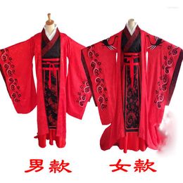 Stage Wear 2014 Design Chinese Style Gorgeous Cotton Red Wedding Costume With Long Tail Hanfu Lover's Set