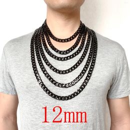Chains 12mm Gun Black Retro Jewerly Stainless Steel Necklace For Men Women Curb Cuban Chain Long 18"-36" Masculine Choker Drop