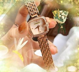 High Quality Small Square Dial Face Watches All Stainless Steel Women Clock Bracelet Imported Quartz Battery Diamonds Ring Waterproof Wristwatch montre de luxe