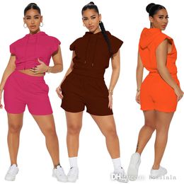 Retail Womens Clothing Sportswear 2023 Summer New Fashion Casual Sports Hooded Two-piece Tracksuits