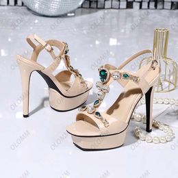 Olomm Women Platform Shiny Sandals Sexy Thin High Heels Sandals Square Toe Black Nude Party Shoes Women US Plus Size 3-9.5