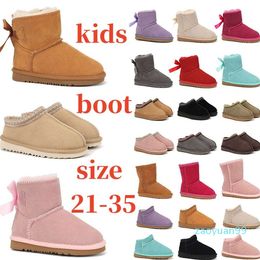 Kids Designer Winter Boots Trainers Tazz Slippers Tasman Australian Ankle Short Snow Ultra Mini Fur Boy Girls Booties Maroon Black Pink Bowtie Shoes