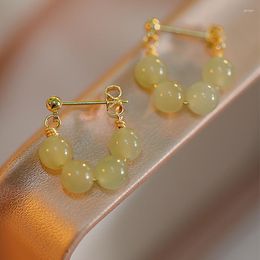 Hoop Earrings Fashion Tassel Green Crystal Round Bead Piercing Earring For Women Girls Party Wedding Trendy Jewelry Gifts Eh1127