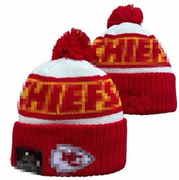 Men Knitted Cuffed Pom Kansas City Beanies KC Bobble Hats Sport Knit Hat Striped Sideline Wool Warm BasEball Beanies Cap For Women A16