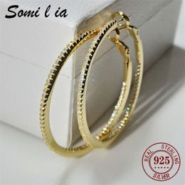 Hoop Huggie SOMILIA 18K Gold Plate Large Hoop Earrings 925 Sterling Silver Simple Classic Womens Earring Jewellery for ladys 230404