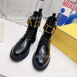 Ankle boots Fendiigraphy High Metal Buckle Strap Martin Boots Thick Sole Motorcycle Boots F boots 12KJL