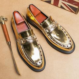 Dress Shoes 2023 Party Formal Men Slip-on Social For Mens Black Gold Patent Leather Fashion Groom Wedding