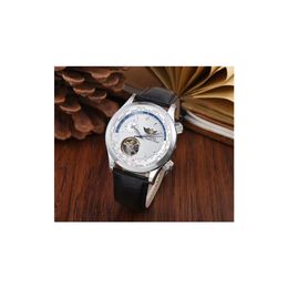 42mm High Quality Mens Automatic Watch Mechanical Sapphire Dual Time zone Rose Gold Black Brown Leather Tourbillion Moon Phase 010