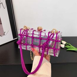 Single shoulder crossbody woven bag niche design acrylic box bag for women's 2023 summer new transparent handbag