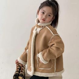 Jackets Jacket For Girls Children's Fake Fur Warm Coat Baby Plus Velvet Outerwear Kids Fall Winter Clothes From 2 To 7 Years