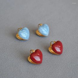 Hoop Earrings Double-sided Love Fashion Gold-plated Brass Handmade Enamel Glaze Simple Women