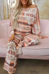 Women's Sleepwear Leopard Diamond Print Home Wear Autumn And Winter Long-Sleeved Tops Trousers 2-Piece Set