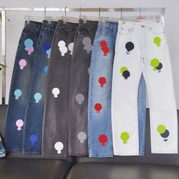 Men's Jeans Designer Make Old Washed Chrome Straight Trousers Heart Letter Prints Long Style Chromees brand