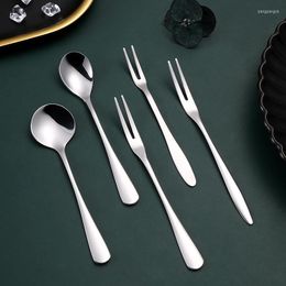 Dinnerware Sets Mini Small Pointed Spoon Round Coffee 304 Stainless Steel Fruit Fork Cake Dessert 1Pcs