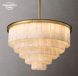 Glace Calcite Round Chandeliers Modern Vintage Marble LED Pendant Lighting for Living Room Farmhouse Hanging Lamps Lustre