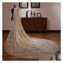 Bridal Veils Sparkly Blingbling Glitters Luxury Wedding Veil Bride 3X3.5Meters Long Cathedral With Comb Peigne Mariage Drop Delivery Dhtlb