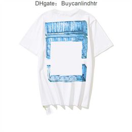 Summer Fashion Brand Offs Mens t Shirts Ow Religious Oil Painting Direct Spray Arrow Tshirts Hip Hop Short Sleeve Loose Men Tops Tees Women Large Fat T-shirt TN6O