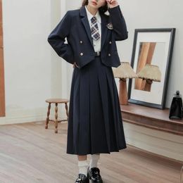 Two Piece Dress England Style Fashion 2 Set Womens Outfits 2023 Autumn Double Breasted Short Blazers Jacket A-line Mid Skirt Suits