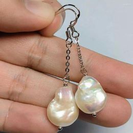 Dangle Earrings 14-16MM Natural Baroque White Coin Pearl 14K Lucky Ear Stud Party Mother's Day Halloween Wedding Diy FOOL'S