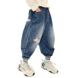 Jeans Children's jeans fashionable clothing classic pants denim autumn children's and teenage boys casual torn broken long Trousers 5-14 years old 230406