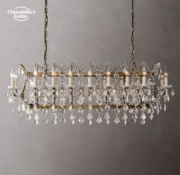 19th C. Rococo Iron & Crystal Rectangular Chandeliers Retro LED Candle Brass Pendant Lights for Dining Room Living Room Bedroom Lamps Lustre