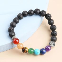 Natural Lava Stone 7 Chakra Reiki Healing Bracelet Natural Beads Life Tree Yoga Balance Energy Volcanic Man Women Bangles