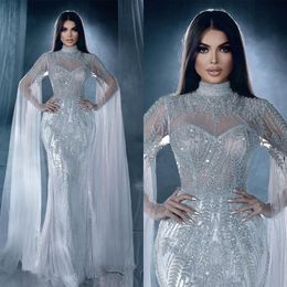 Gorgeous Mermaid Wedding Dresses High Neck Lace Applicants Long Sleeves on Tulle Zipper Floor Length Custom Made Plus Size Bridal Gown Vestidos De Novia