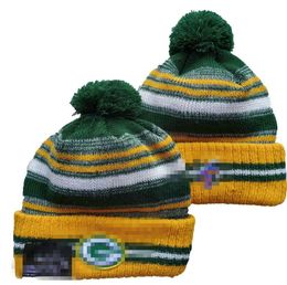 Men Knitted Cuffed Pom GREEN Beanies BAY GB Bobble Hats Sport Knit Hat Striped Sideline Wool Warm BasEball Beanies Cap For Women A5