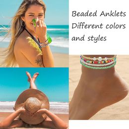 Chain Palotay Boho Beaded Anklets For Women Girls Elastic Colorf Beads Ankle Bracelets Evil Eye Handmade Summer Beach Set Foot Jewelry Amtv6
