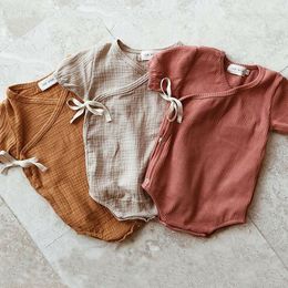 Rompers 018M Kids Summer Short Sleeve Plain Romper Elegant Casual Cute lovely Girls Outfits born Sunsuit Baby Boy Clothes 230406
