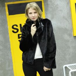 Women's Fur & Faux 2023 Luxury Real Coat Female Natural Mink Coats Women Streetwear Jacket Stand Collar Winter Overcoat XRK-39