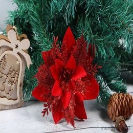 Christmas Decorations Glitter Artificial Christmas Flowers Xmas Tree Ornaments Merry Christmas Decorations for Home New Year Gift R231106