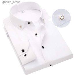 Men's Casual Shirts Men's Button-down Shirt Long Sleeve Casual Formal Business Dress Shirts Pocket-less Solid Colour Blue White Tops Korean Slim Fit Q231106