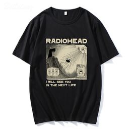 Mens Tshirts Radiohead футболка Rock Band Vintage Hip Hop Я увижу вас в следующей жизни поклонники музыки Unisex Print Men Women Tees с коротким рукавом 230406