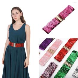 Belts Gold Buckle Sequin Stretch Belt Special Design Elastic Eye Catching Shinny Waistband 60cm Disc Dresses