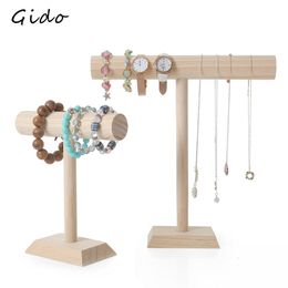 Watch Boxes Cases Wooden Portable Hard Bracelet Chain T-Bar Rack Jewellery Display Stand for Bangle Watch Necklace Home Organisation Holder Showcase 230404
