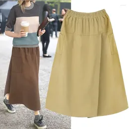 Skirts European Large Size Women's High-waisted Elastic Retro Art Style In The Long Loose Broad Leg Slim Half Skirt