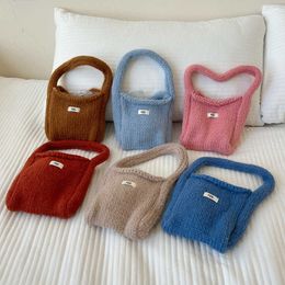 Evening Bags Contains Wool Korean Style Solid Colour Woven Thick Stick Needle Handbag 23 Autumn and Winter New Small Fresh Candy Bag