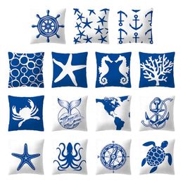 Pillow /Decorative Decorative Cover 45x45cm Blue Geometry Polyester Ocean Decoration Pillowcase Sofa S Home Decor