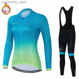 Cycling Jersey Sets 2023 Women Winter Thermal Fece Winter Cycling Clothing Long Seve Jersey Suit Triathlon Outdoor Riding Bike MTB Clothing Set Q231107