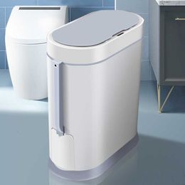 Waste Bins Smart Sensor Garbage Bin Household Sensing Bathroom Waterproof Garbage Bin Toilet Narrow Slot Sensor Garbage Bin 230406