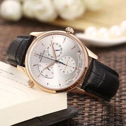 42mm High Quality Mens Automatic Watch Mechanical Sapphire Dual Time zone Rose Gold Black Brown Leather 123