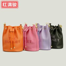 drawstring trend letter bucket bag pure Colour single shoulder diagonal straddle womens bag portable simple fashion tote bag 230406