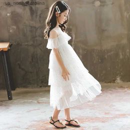 Clothing Sets White Casual Long Dress for Kids Girls Teen To Years Summer Clothes Birthday Party Layered Dress Tulle Frock