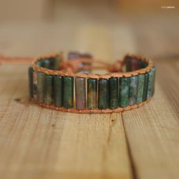 Charm Bracelets DIY Bohemia Leather Wrap Bracelet Natural Onyx Cylindrical Beaded Cuff Women Men Handmade Jewellery
