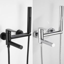 Bathroom Shower Heads Bathtub Faucet BlackSilver Brass Single Handle Waterfall Spout Wall Mount Tap Hand Kit Mixer 230406