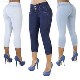 Women's Jeans Slim Fit Bag Hip Solid Color Jeans Capris Women's 4-color Size 6