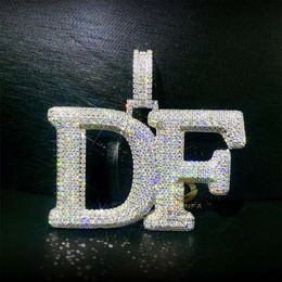 Bussdown Df Initial Pendant with Side Icing Solid 925 Sterling Silver Moissanite Letter Pendant