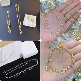 Golden Micro Inlays Crystal Tassel Necklaces Letter Inlaid Diamond Clavicular Necklace Bracelet Designer Jewellery Women Accessories Gifts XMN11 --04
