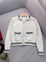 Women's Knits 2023 Autumn And Winter Fashion Casual French Commuter Half High Neck Zip White Knitted Cardigan Y2k Top Coat Womenswear